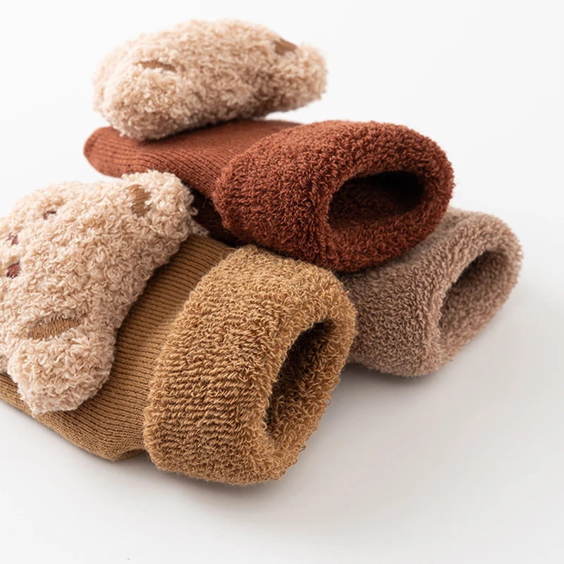 Детские толстые зимние теплые кашемировые носки с рисунком медведя новинка