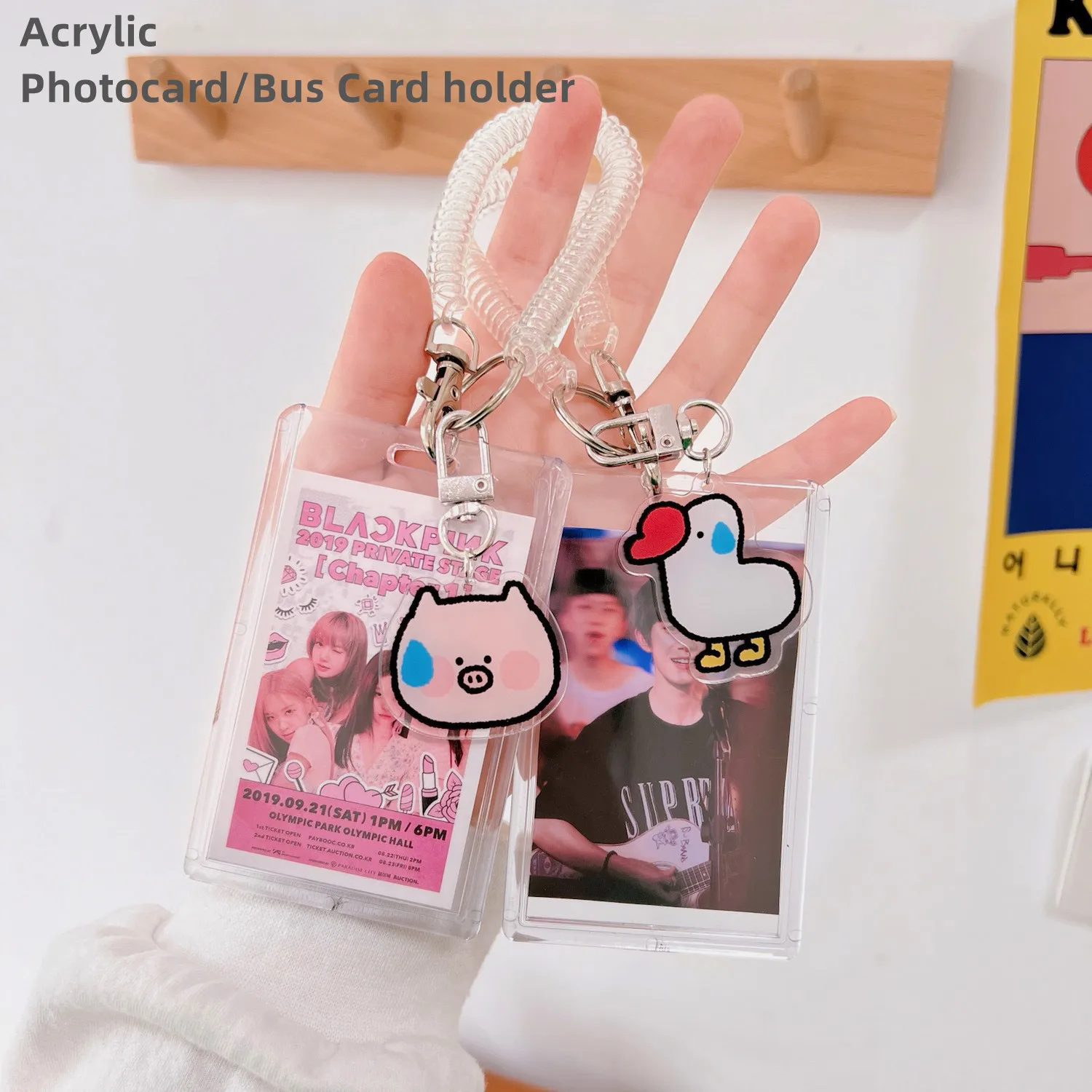 

INS Style Acrylic Photocard Holder With Cute Pandent Keyring Bus Card Holder Business Band Card Sleeves