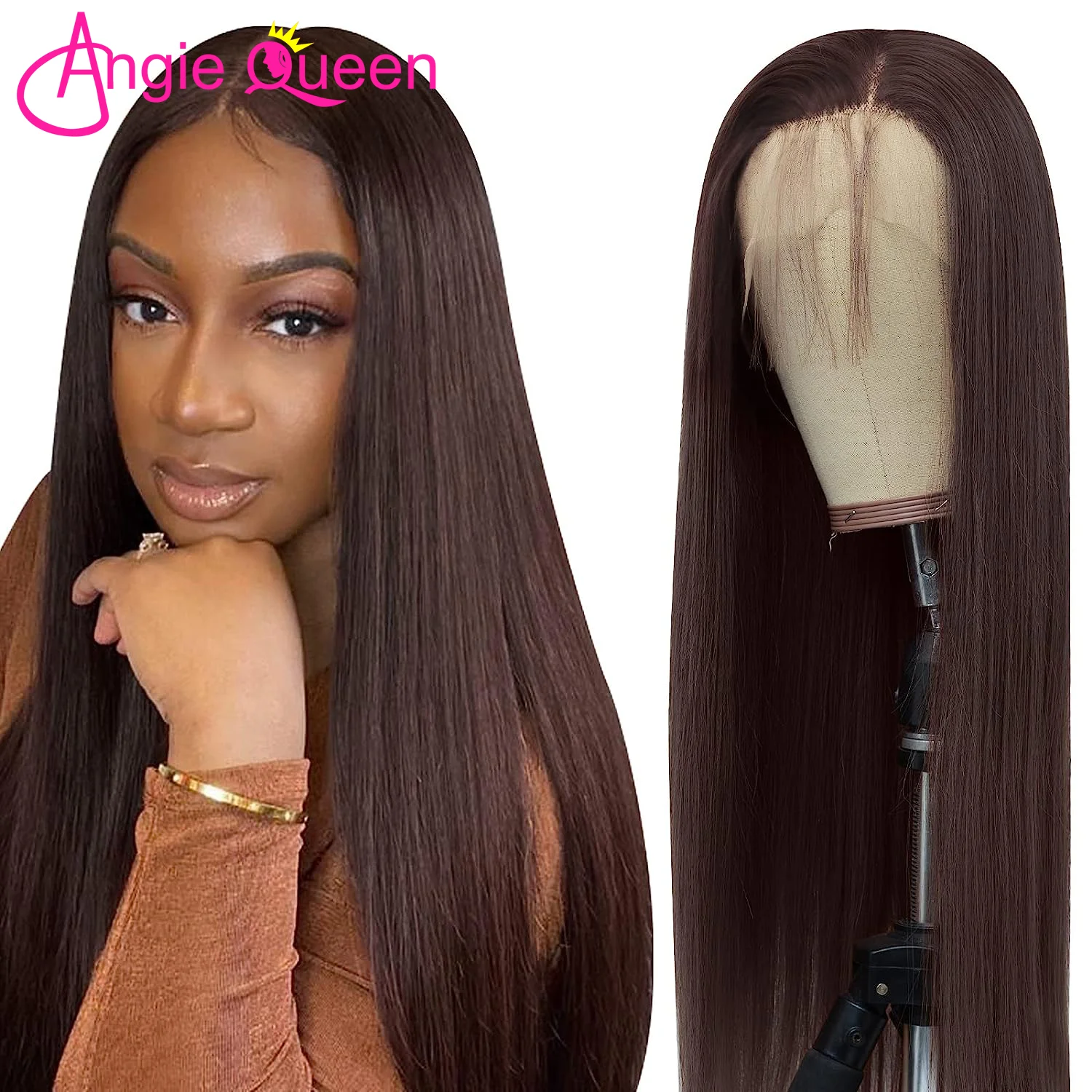 

Парик из натуральных прямых человеческих волос, 13 х4, шоколадно-коричневого цвета