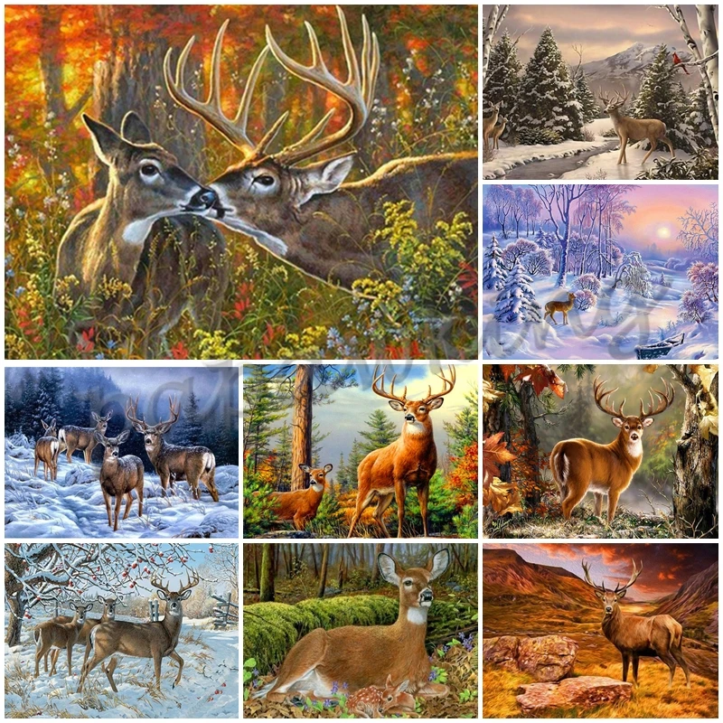 

Forest Elk Maple Leaf Diy Diamond Painting Landscape Full Drill Embroidery Cross Stitch Mosaic Rhinestone Home Decor Gift Design
