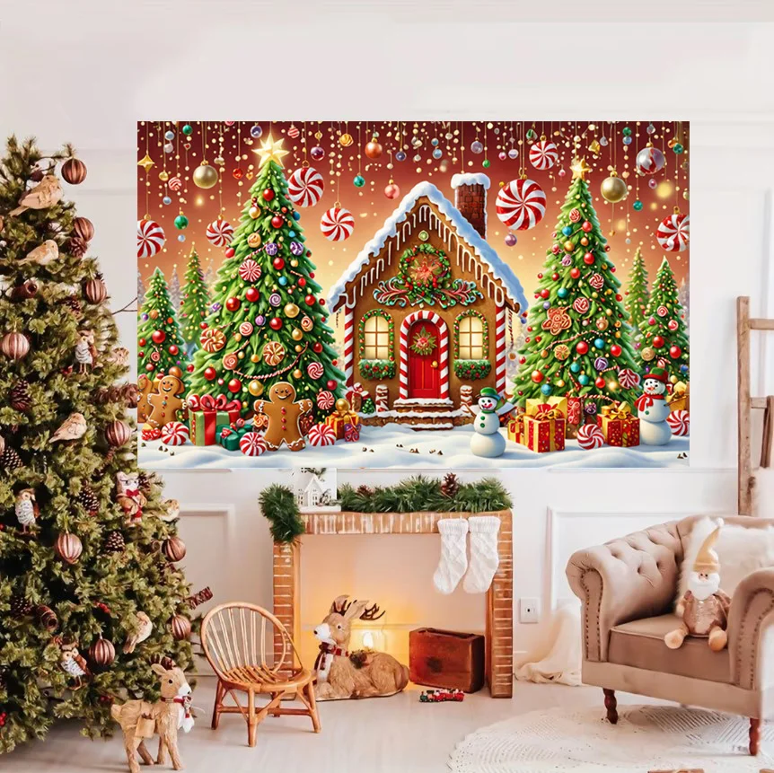 Рождественский пряничный домик баннеры из полиэстера праздничные настенные