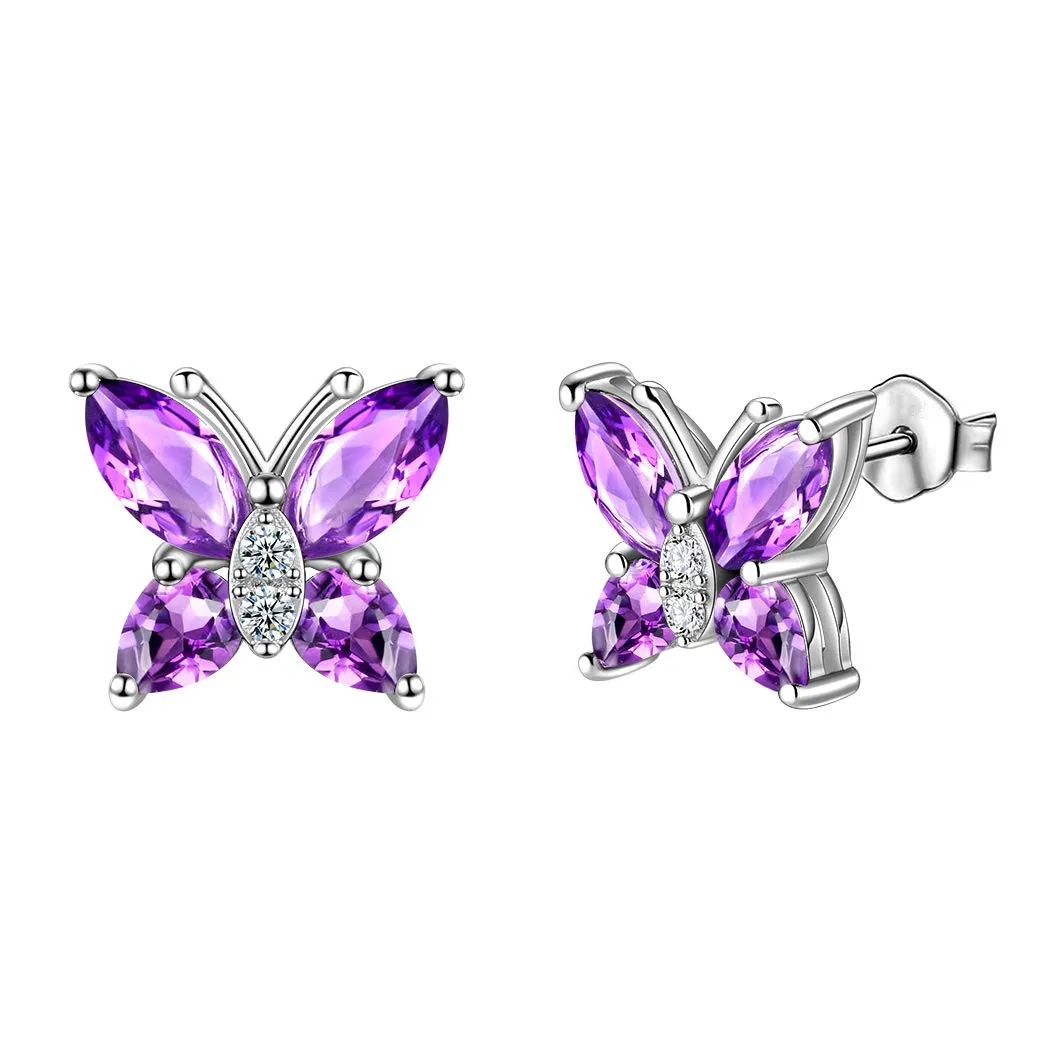 

Harong Shining Crystal Butterfly Earring Beautiful Luxurious High Quality Purple Zircon Ear Studs Woman Fashion Animal Jewelry