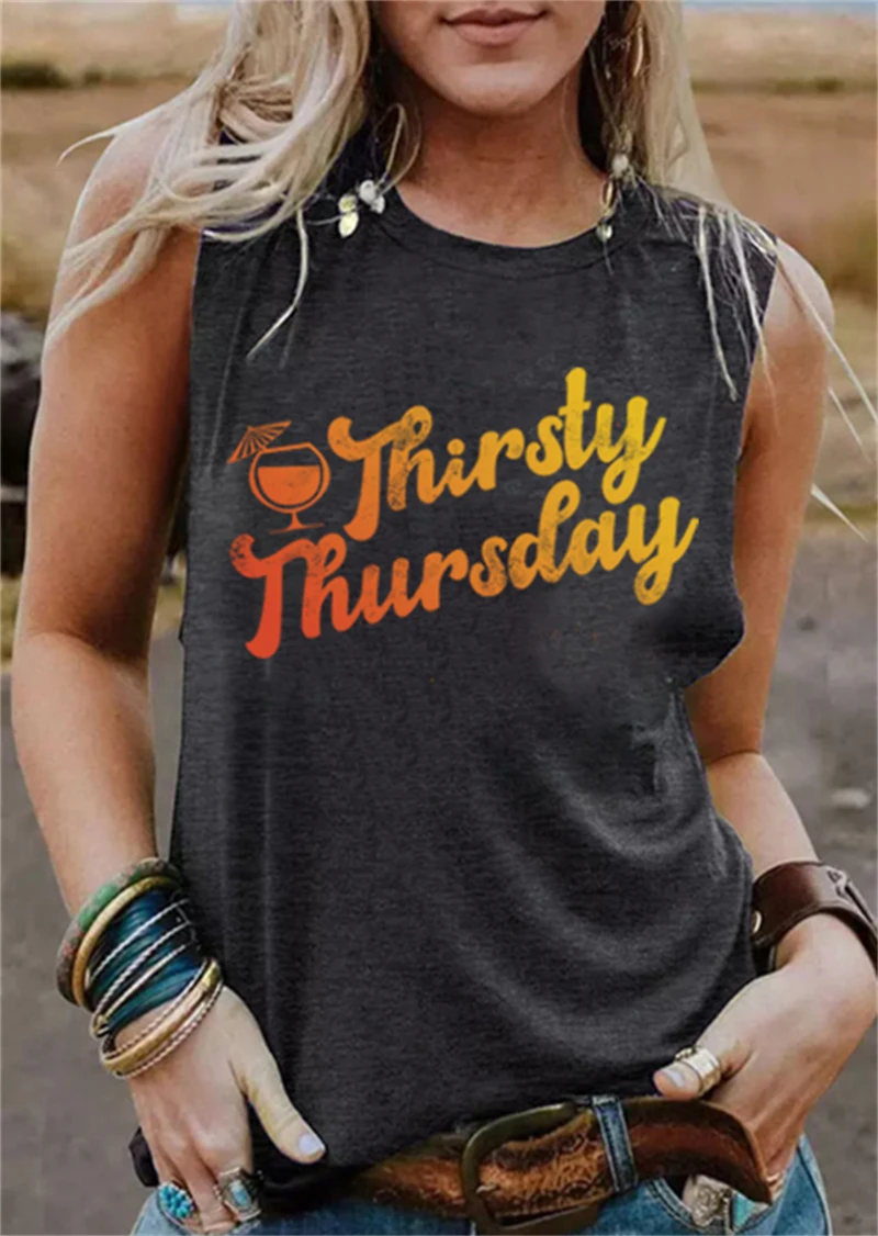 

Vest Harajuku Women Thirsty Thursday Drink Camisole Tank Tops Vintage Printing TShirt Female Casual Loose Sports Streetwear