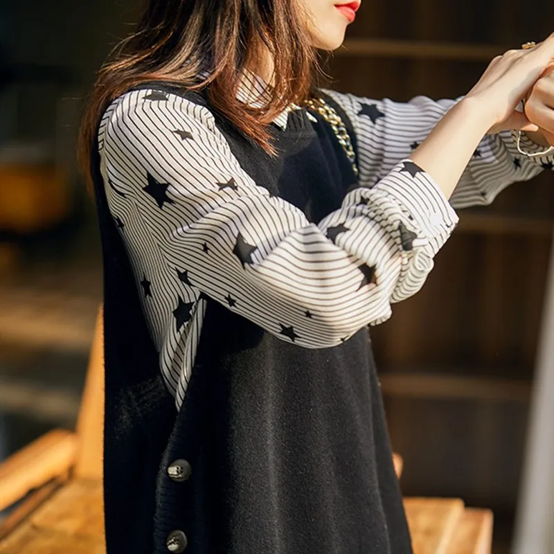 

2022 Autumn New Wool Knitted Vest Women's Round Neck Pullover Sweater Top Button Waistcoat Collegiate Loose Women's Clothing