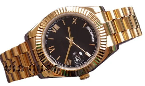 

mens mechanical watch automatic rose gold daydate black green