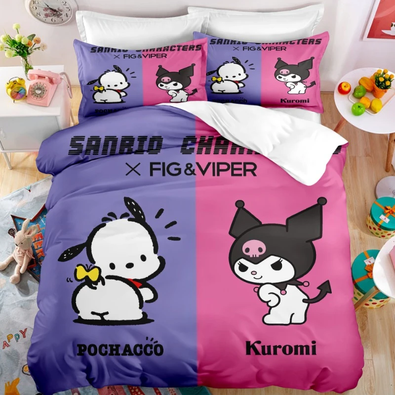 Фото Комплект постельного белья Kuromi Kawaii, аниме-фигурка, Pachacco My Melody Kuromi, домашнее одеяло, подушка, искусственная Милая женская декоративная кровать №2