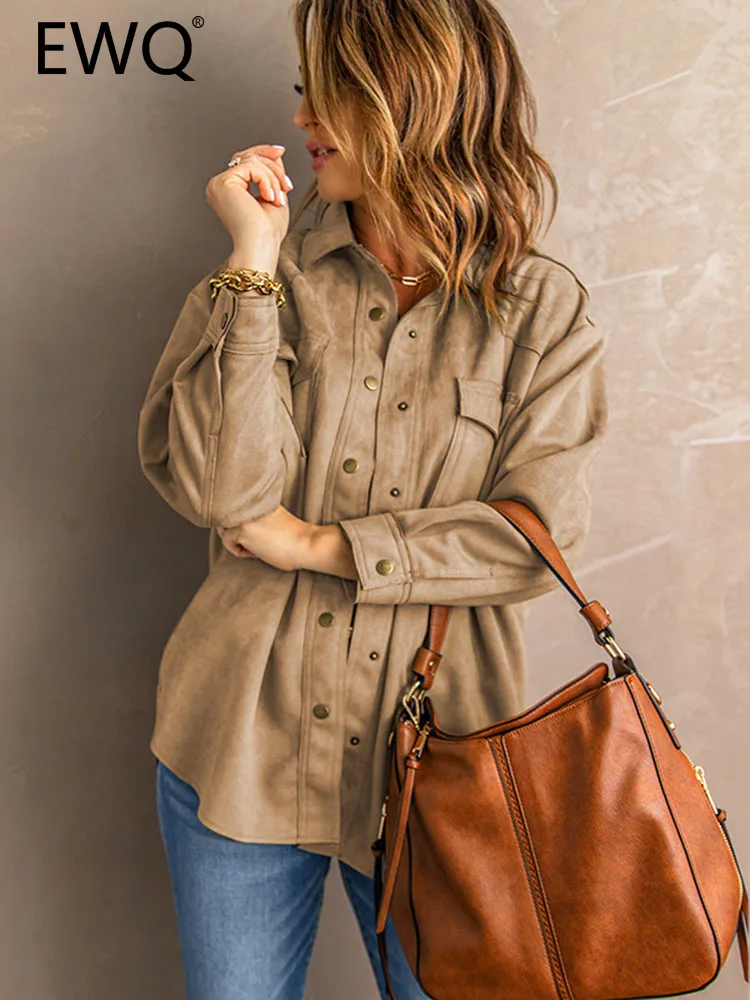 

Женская куртка в стиле пэчворк EWQ, однотонная двубортная куртка с отложным воротником и длинным рукавом, Новинка осени 2023, 27SN3758