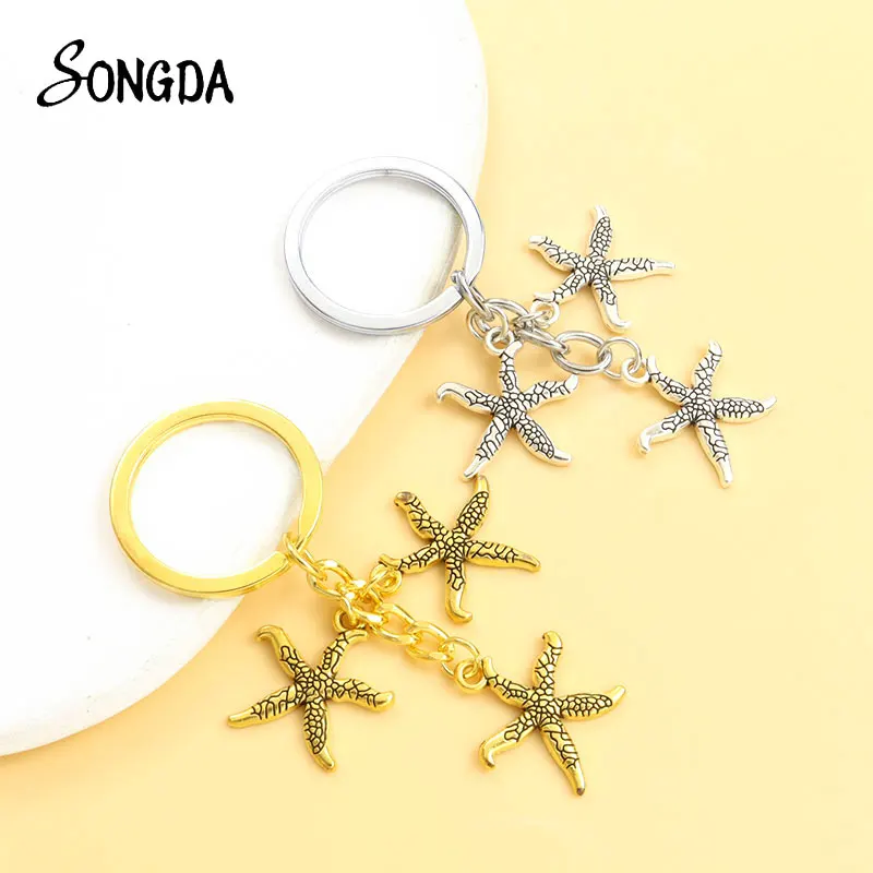 

Fashion Starfish Sea Star Keychain Ocean Animal Alloy Metal Pendant Keyring for Women Men Backpack Purse Car Bag Accessory Gift