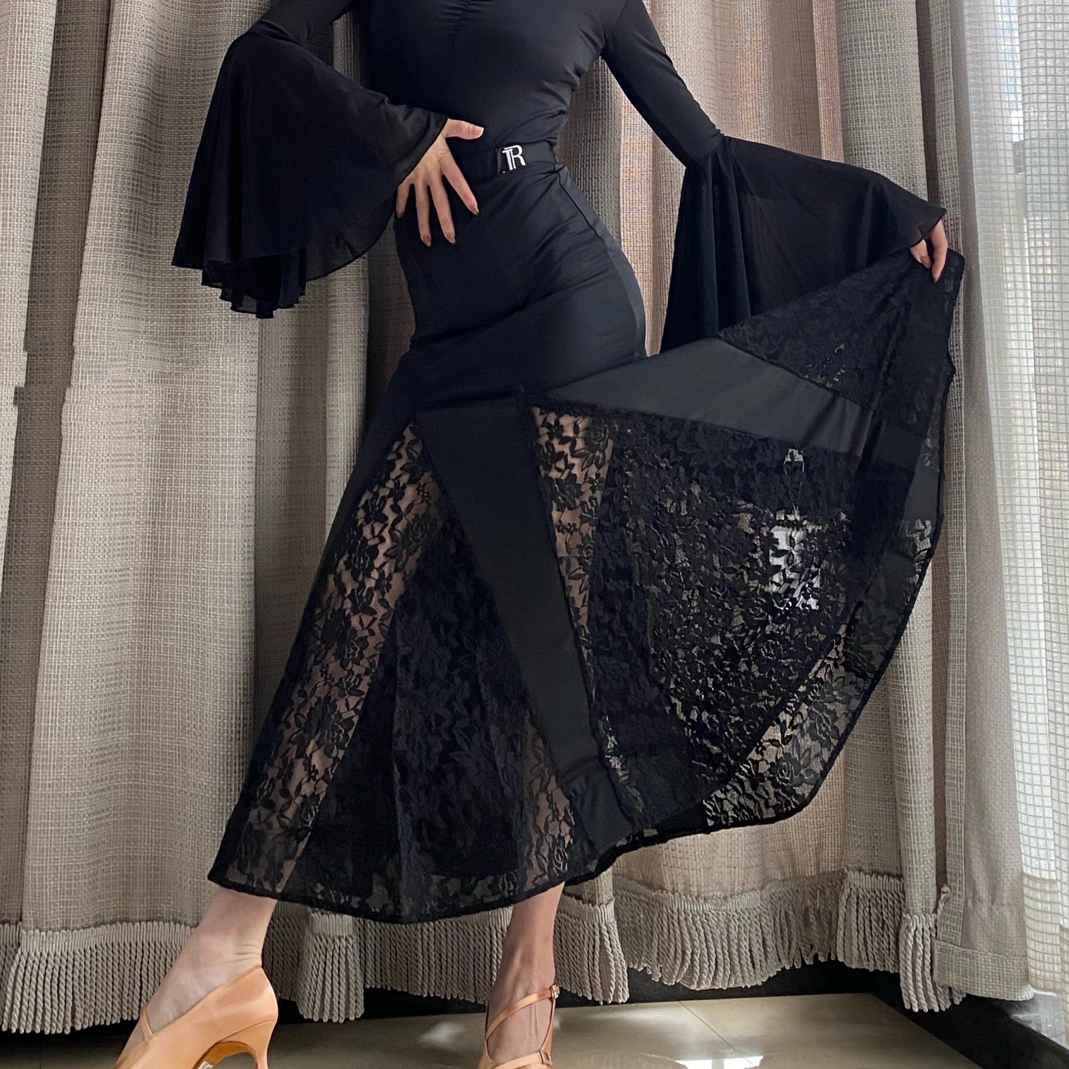 

Новинка, Женский костюм для бальной комнаты, сценический костюм с коротким рукавом и бантом, топы для танго, летние сетчатые топы для вальса ...