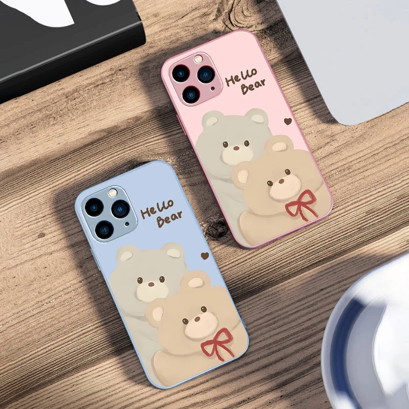 Розовый чехол для телефона из закаленного стекла с граффити Bear iPhone 16 Pro Max 15 14 13 12