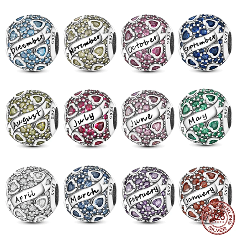 

Hot selling 925 sterling silver zodiac stone beads dazzling month beads fit original Pandora bracelets DIY jewelry gifts