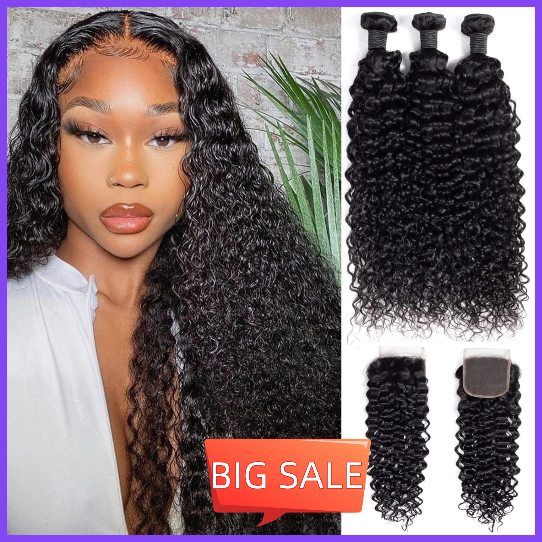 

Kinky Curly Weaves Bundles With Closure 4x4 Human Hair Extensions Jerry Curl Brazilian Remy Hair Weft And 13x4 HD Lace Frontal