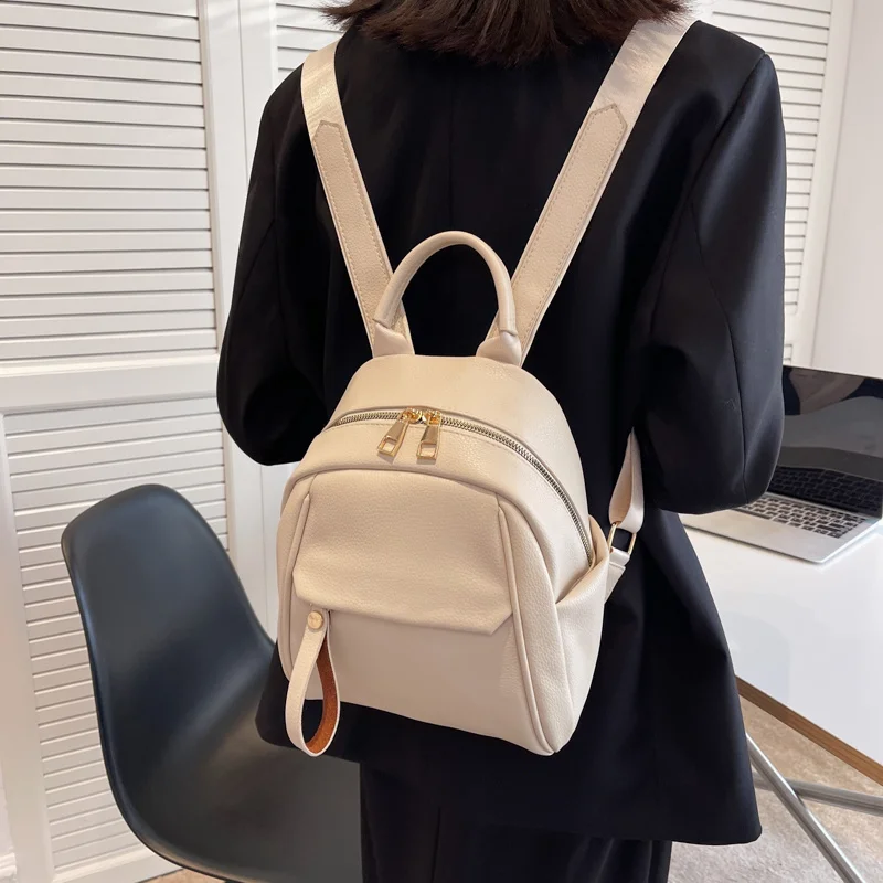 

Women's Casual Small Backpack Pu Leather Backpack New Large Capacity Solid Color School Bag Travel Bag Female Rucksack Mochilas