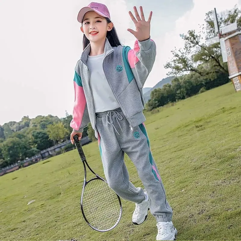 

Комплект одежды для девочек из 2 предметов, весна-осень 2023, студенческие повседневные спортивные костюмы, кардиган, куртка + штаны, эксклюзив...