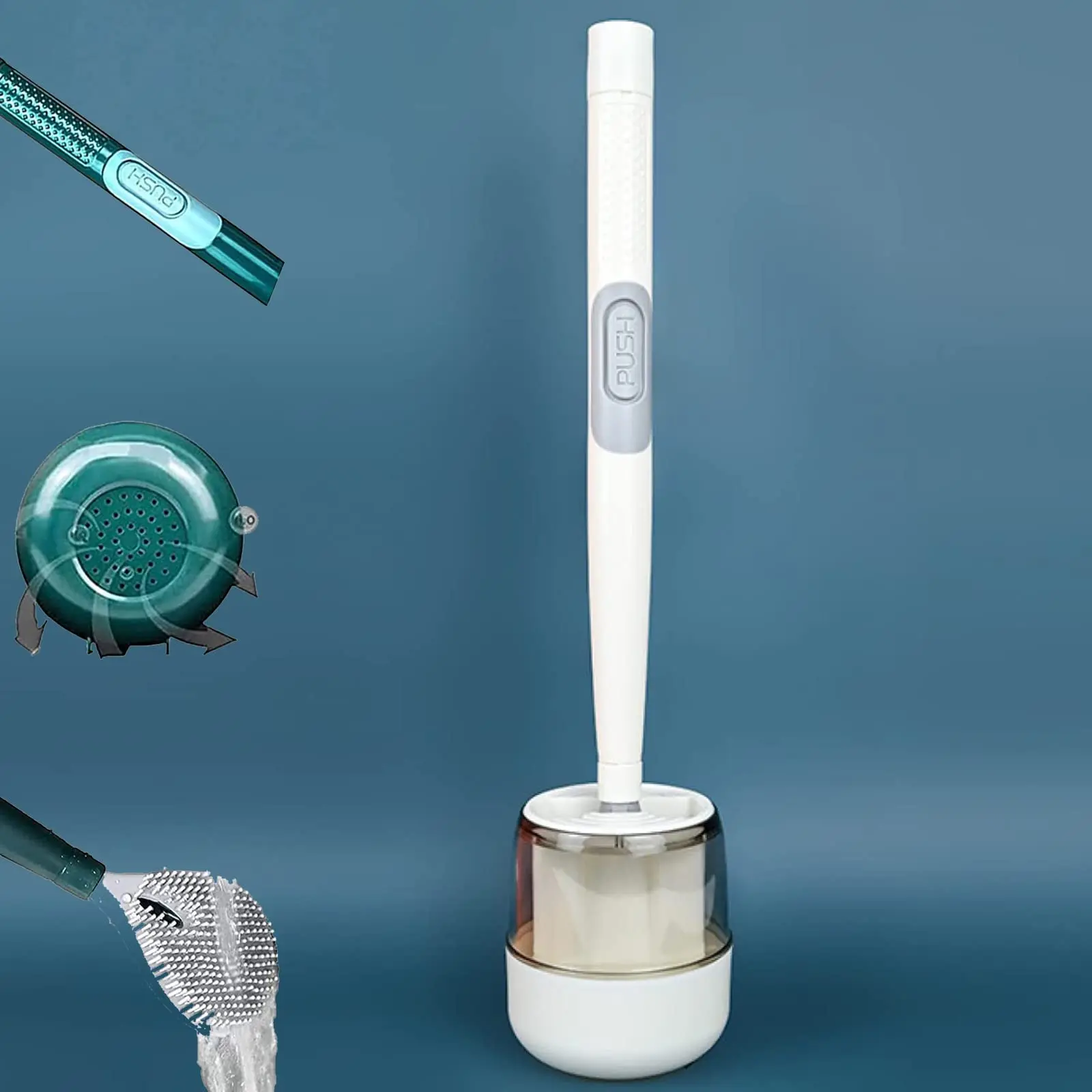 

Punch-Free Wall Hanging Long Handle Toilet Brush With Silicone Head Portable Refillable Liquid Cleaner Restroom Accessories