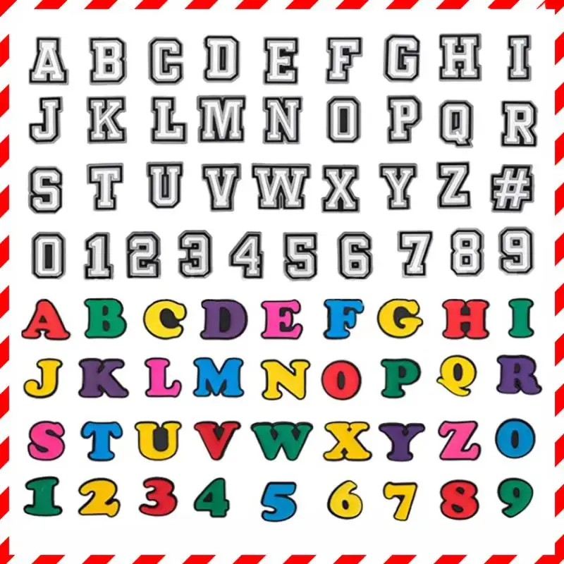 36-76 Pcs Letter Black White PVC Shoes Accessories For Croc Jibz Shoe DIY Decoration Kids Birthday Gift