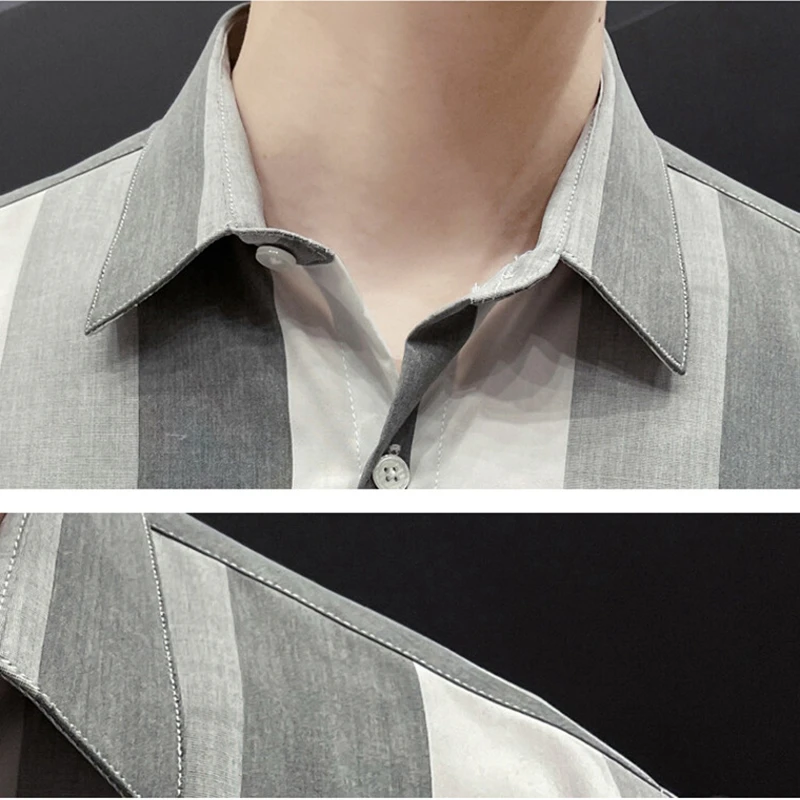 Meilly Gecko 2022 Long Sleeves Spring And Autumn Stripe Men Summer Thin Business Leisure Blouse Autumn Clothes Jacket Shirt