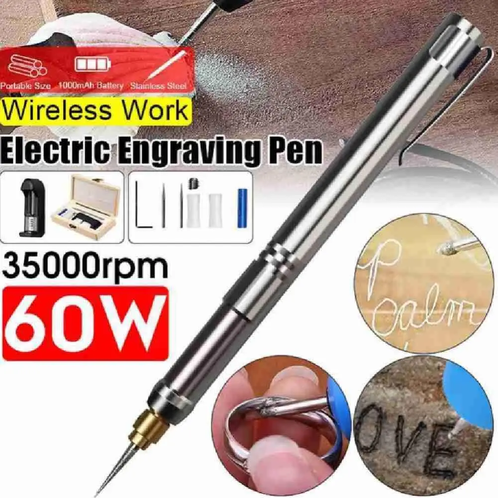 

Mini Cordless Electric Engraving Pen, 60w 33000rpm Sander, Manual Polishing Engraving Polisher, Tools Diy Grinder, X0b0