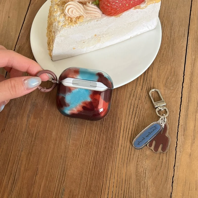 Портативный сине-коричневый чехол для наушников с янтарным узором и крючком Apple