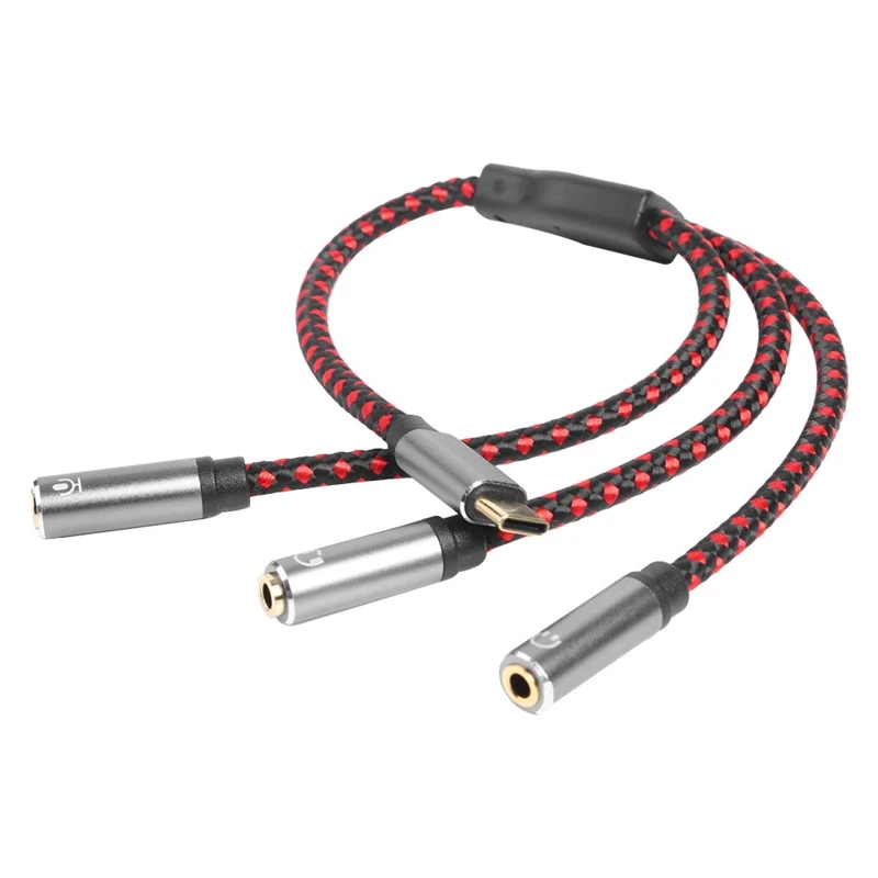

Кабель для наушников с USB C на 3x 3,5 мм Интерфейс штекер Aux Шнур адаптер кабель для портов устройств с портом Type-c E8BE