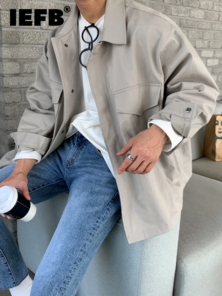 

IEFB Coat Men's 2023 Autumn Korean Fashion Handsome Clothes Turn-down Collar Casual Jacket Solid Color Casual 9A1503