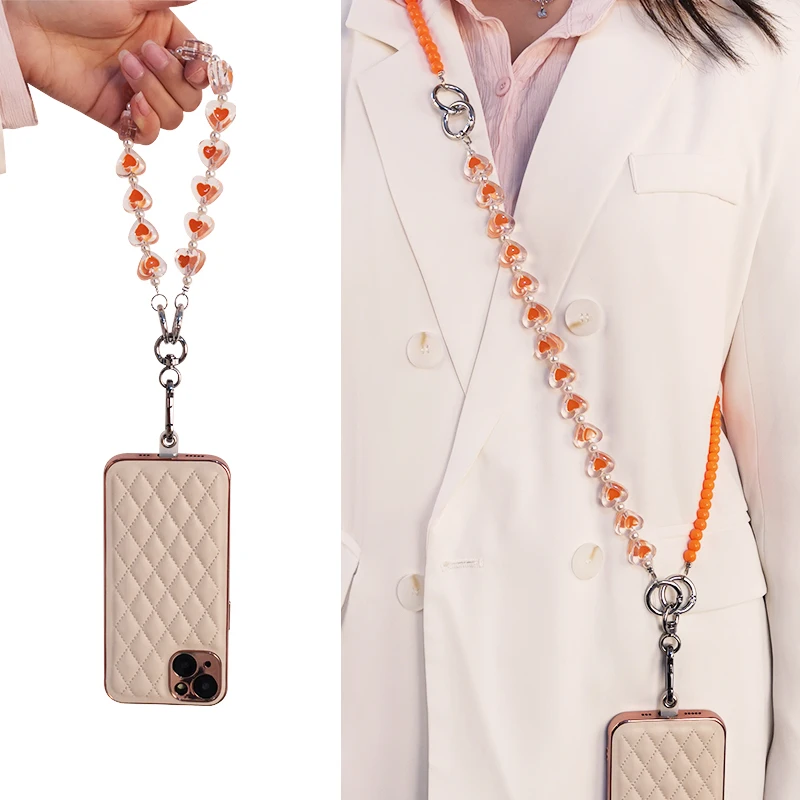 

Crossbody Lanyard Love Crystal Beads Mobile Phone Lanyard with Universal Clip Phone Lanyard Chain Strap Wrist Rope Pendant