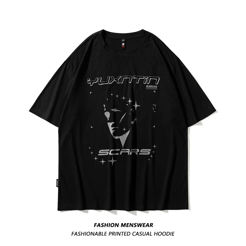 

2022 Summer New Color Contrast Portrait Print Design Men and Women Lovers Oversize Casual Short Sleeves