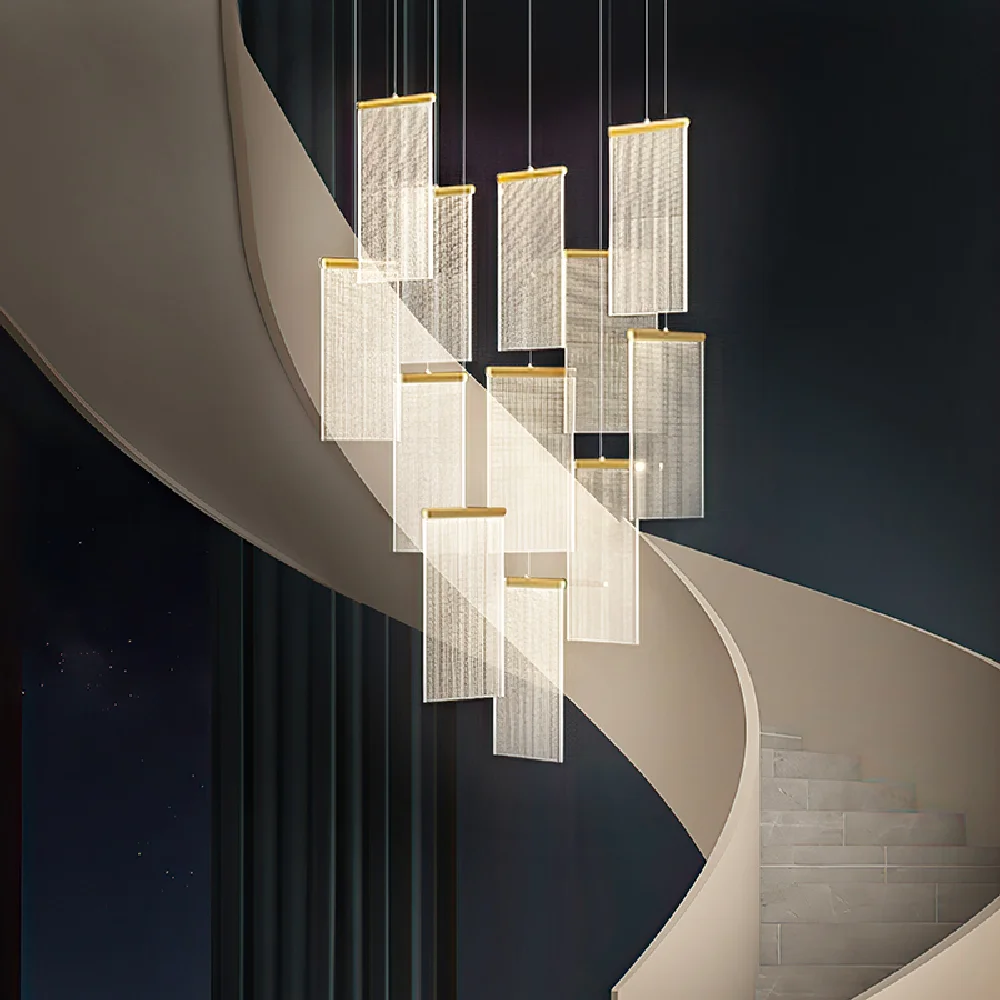 

Light Guide LED Chandelier Lighting For Duplex Rotating Staircase Dining Liviing Room Postmodern Luxury Hanging Lamp Black/Gold