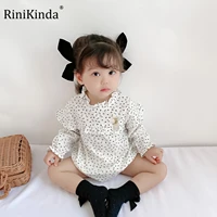 rinikinda 2022 fashion infant baby girl romper shirt white floral long sleeve ruffles o neck top playsuit puff sleeve blouse