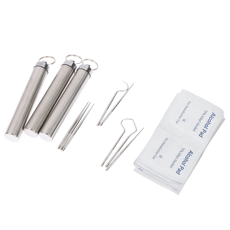 

Stainless Steel Toothpick Set Metal Flossing Tools With Toothpick Holder Alcohol Pad Outdoor Household Travel Seal Storage