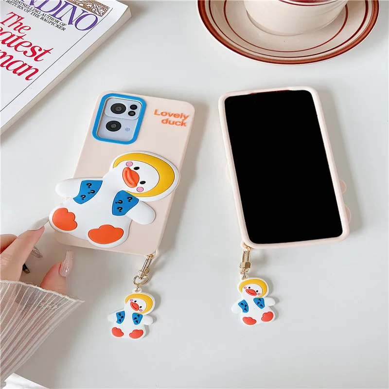 

3D Cartoon Tilted Head Question Duck Pendant Phone Cases For Huawei P30 P40 P50 Mate 30 40 50 Nova 5 6 7 SE 8 Pro Silicone Cover