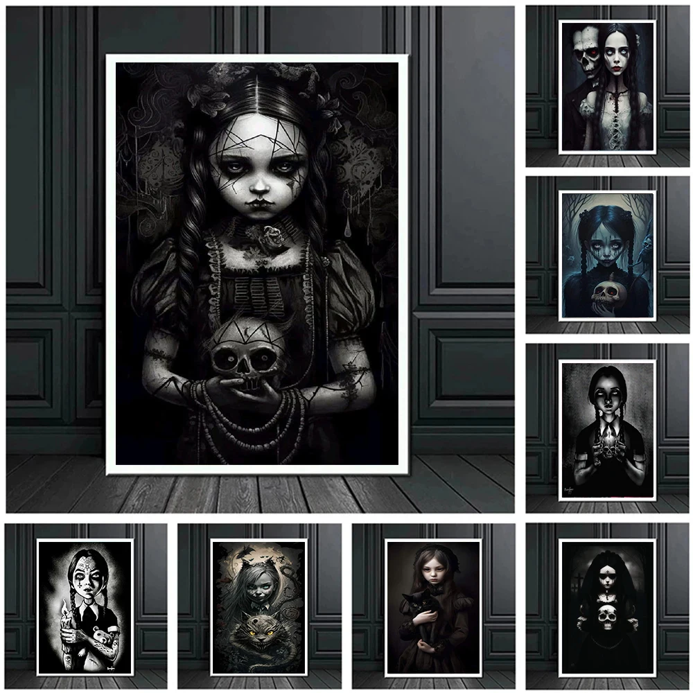 

Dark Academia Art Creepy Skull Doll Poster Prints For Living Room Home Decor Gothic Ghost Doll Canvas Painting Wall Art Cuadros