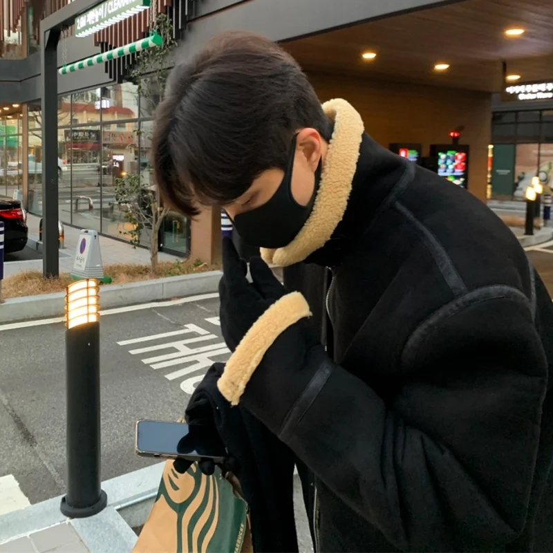 Winter Jacket Men Warm Fashion 3-color Thickened Lamb Wool Jackets Men Korean Loose Thick Short Coat Mens Clothes M-2XL