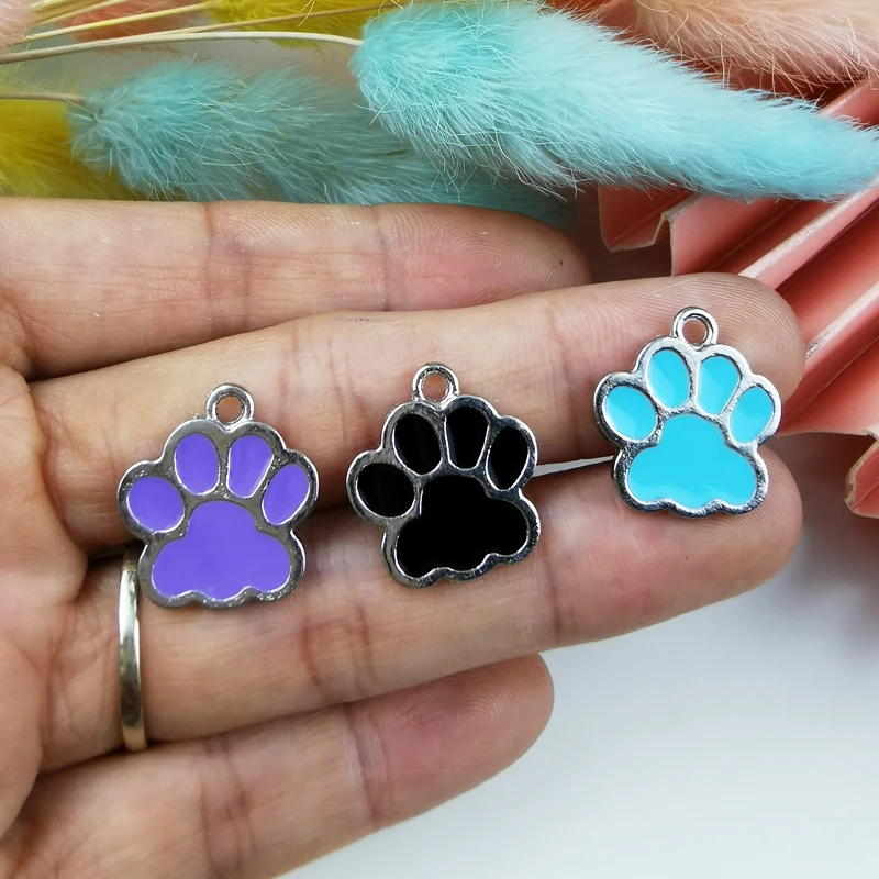 

20pcs Enamel Bear Paw Metal Charms for Jewelry Making Earrings Pendant Diy Craft Accessories White K Tone