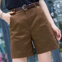 summer woman basic shorts female classic wide leg linen loose cotton casual shorts ladies high elastic waist short pants a68