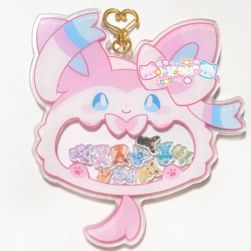Фото Акриловый брелок Sylveon Shaker с плавающими мини-шармами Eeveelution, подвеска для сумки, милый кавайный карманный монстр для фанатов игр и коллекционеров №3
