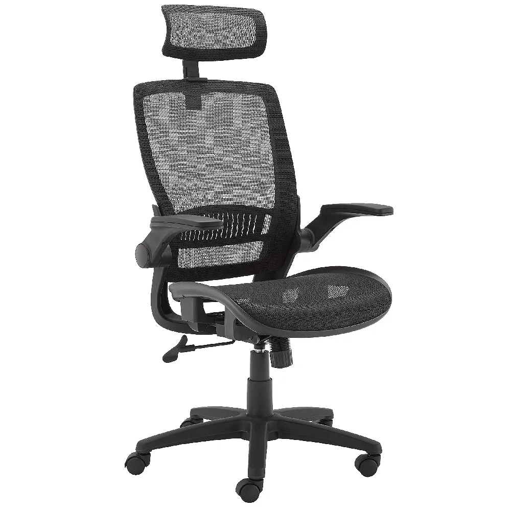 

Office Chair Contoured Mesh Seat High-Back Armchair Swivel with Flip-Up Arms and Headrest Adjustable Height Ergonomic Design