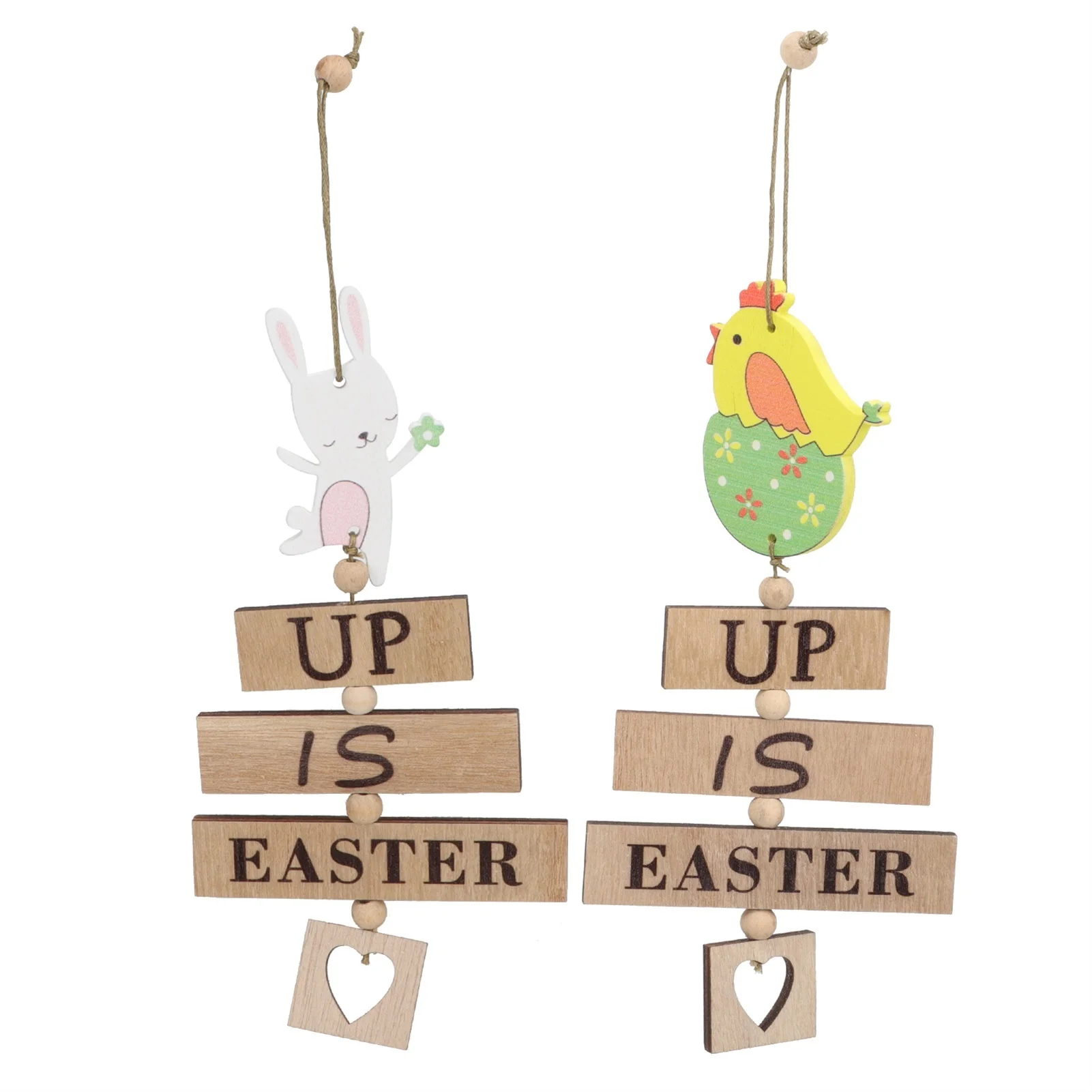 

2pcs Easter Rabbit Chicken Pendants Wooden Hanging Decor Easter Party Decors