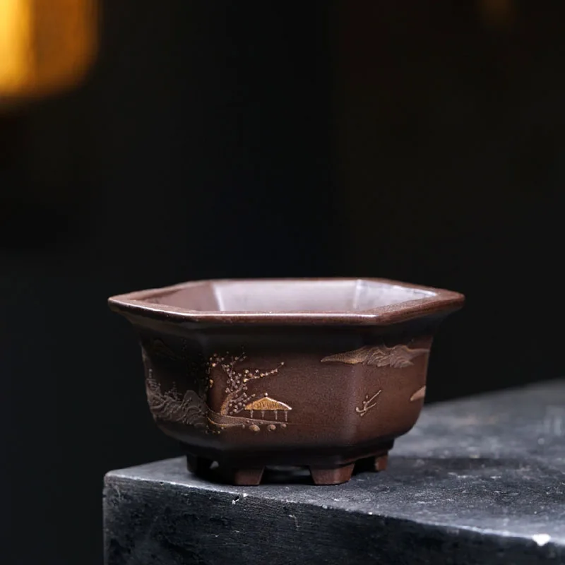 

Ceramic Hexagon Bonsai Pot Tradition China Succulents Garden Decoration