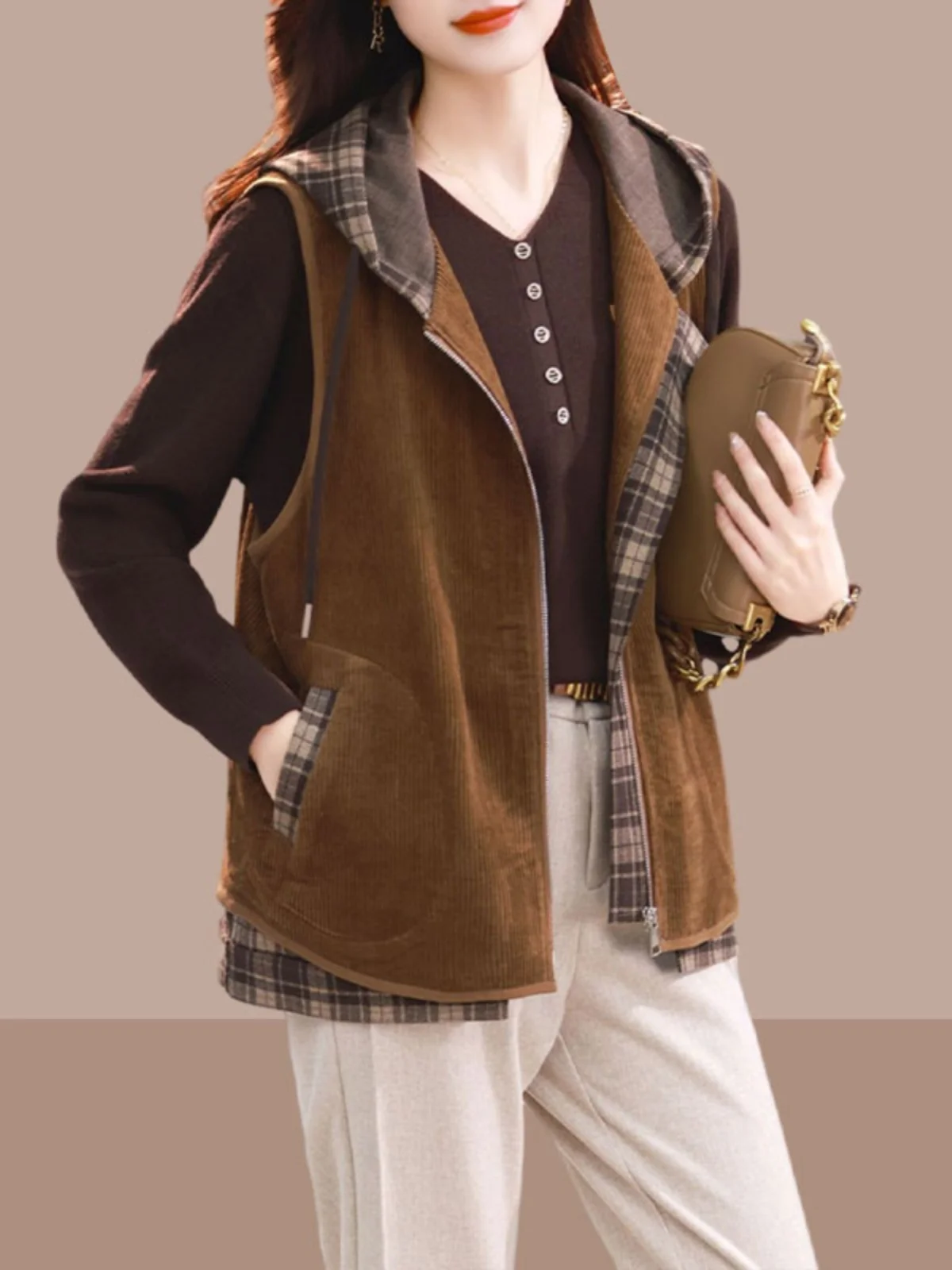 Вельветовый жилет Верхняя одежда Женские осенние и зимние европейские товары