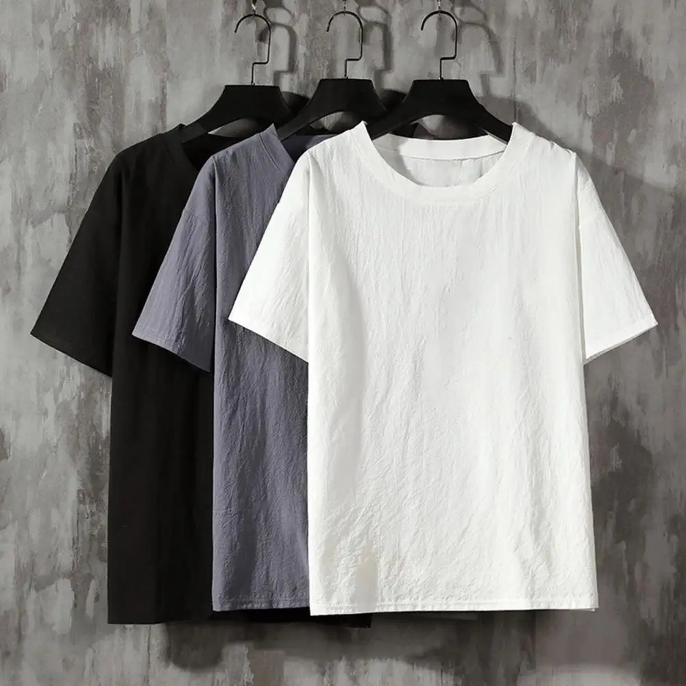 

O Neck Men T-shirts Lightweight Plus Size Solid Color Casual Top Streetwear