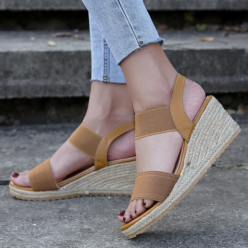 

Ladies Sandals Summer Shoes Ladies Beach Sandals PU Elastic Band Wedge Sexy Party Women's Shoes