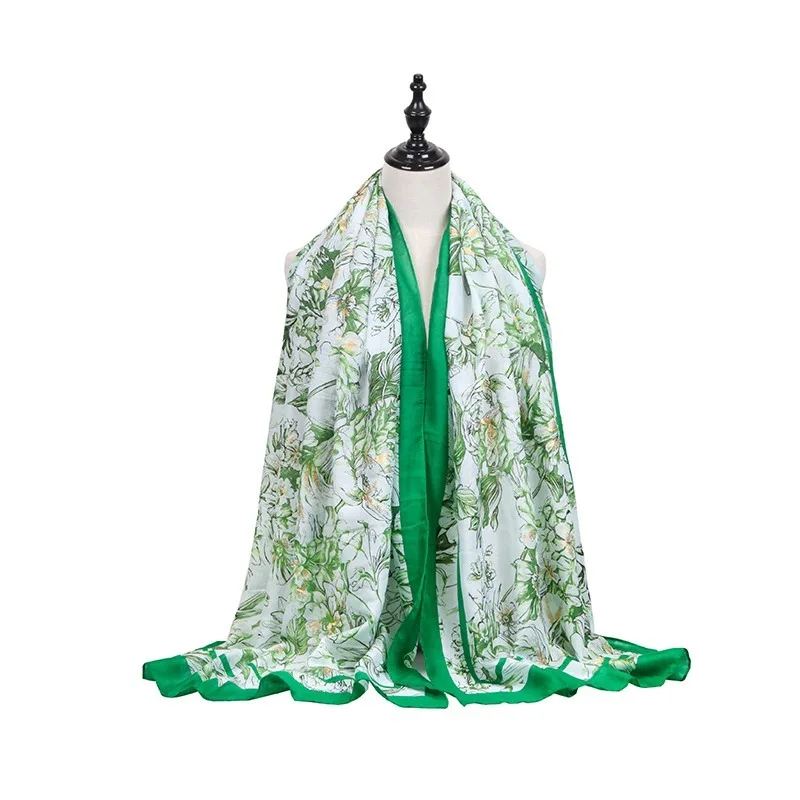 

Satin Floral Print Colorful Women Scarf Outdoor Sunscreen Shawl Elegant Versatile Cotton Adults Fashion Scarves Free Shipping