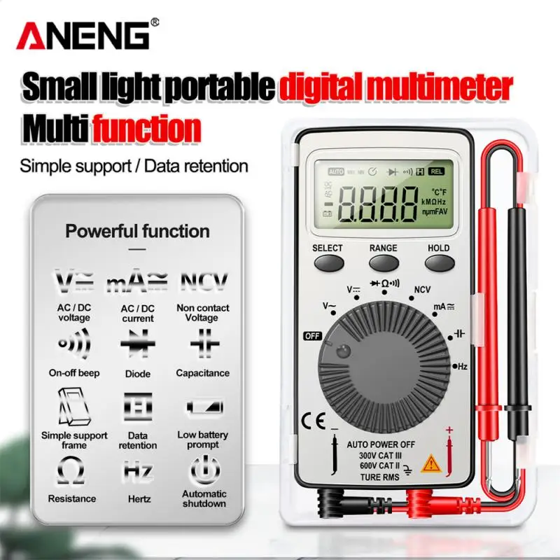 

ANENG AN101 Mini Digital Multimeter Multimetro Tester 1999 T-RMS DC/AC NCV Capacitance Ammeter Voltmeter Testers With Test Lead