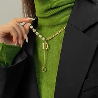 zircon d letter pendant long necklace winter sweater chain elegant collar jewelry for woman girls party gift fashion accessories