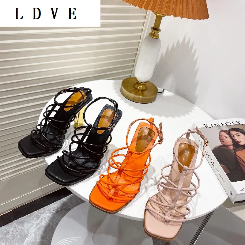 

new women's 2021 shoes thick high-heeled Roman lace-up square toe T-shaped buckle sandals