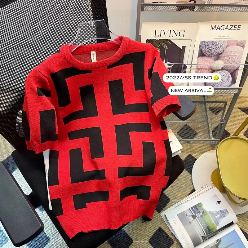 Luxury Men Summer Knitted Tshirt 2022 Korean O-neck Short Sleeve Top Tees Streetwear Male Social Club Slim Fit Casual T-Shirt