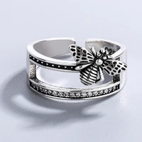 tulx vintage punk zircon rings new fashion sweet cute bee silver color jewelry party gifts for women wholesale