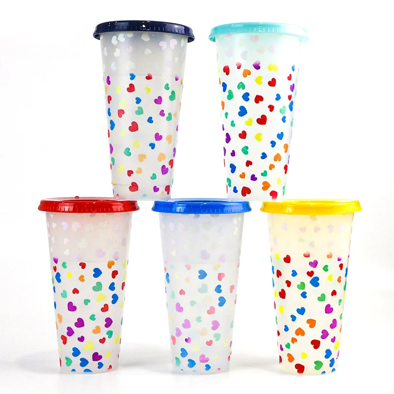 

710ml With Straws Creative Water Cup Changing Colour Cup Magical Plastic Cold Water Color Changing Cup Leakproof Reusable
