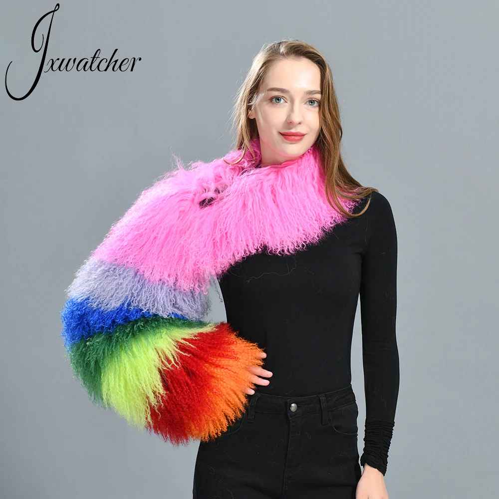 Jxwatcher Real Mongolian Fur Sleeve Women Long Sheep Hair Single Sleeve Coat Autumn Winter Warm Lady Luxury Natural Fur Outwear